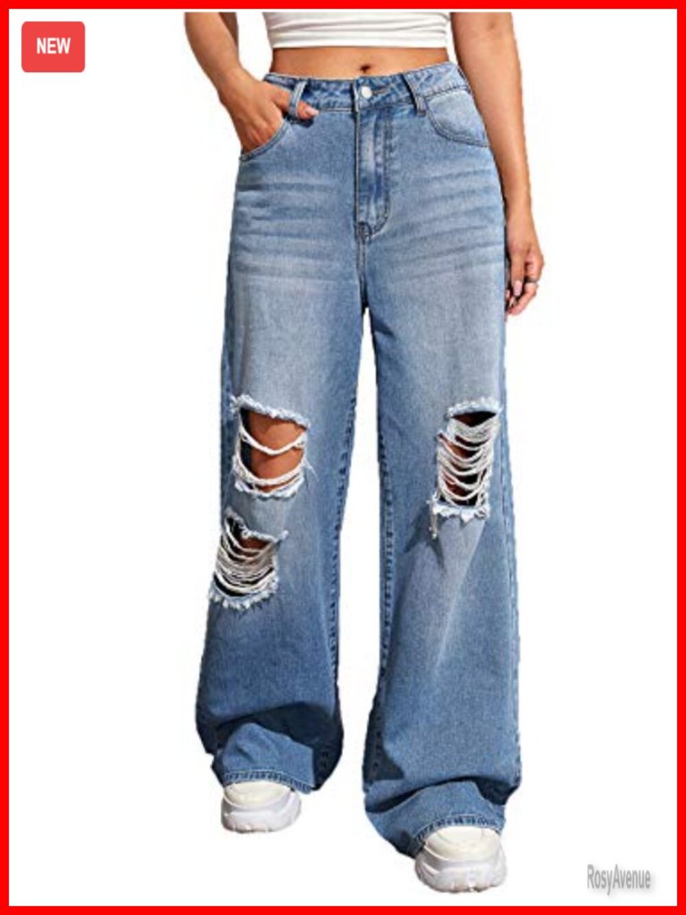 SweatyRocks Women's Ripped Denim Jeans Distressed Wide Leg High Rise
